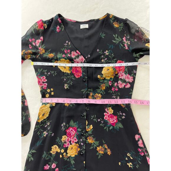 Aritzia Wilfred Nazaire Button Front Long Sleeve Black Floral Frenzy Dress - Picture 9 of 10